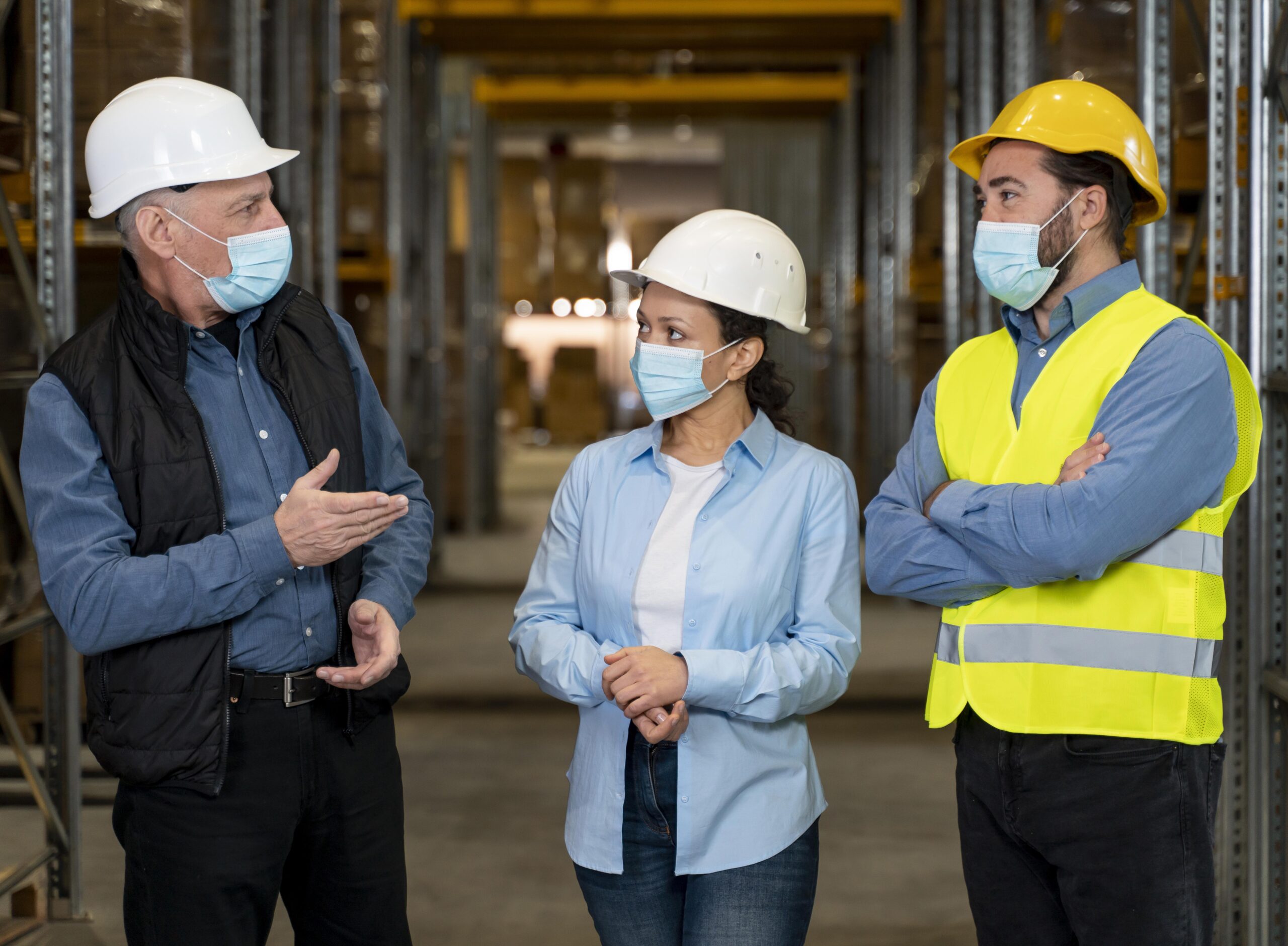 Warehouse team wearing respiratory protection